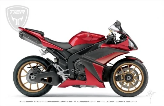 Tier Motorsports' R1 design study, with single sided front swingarm