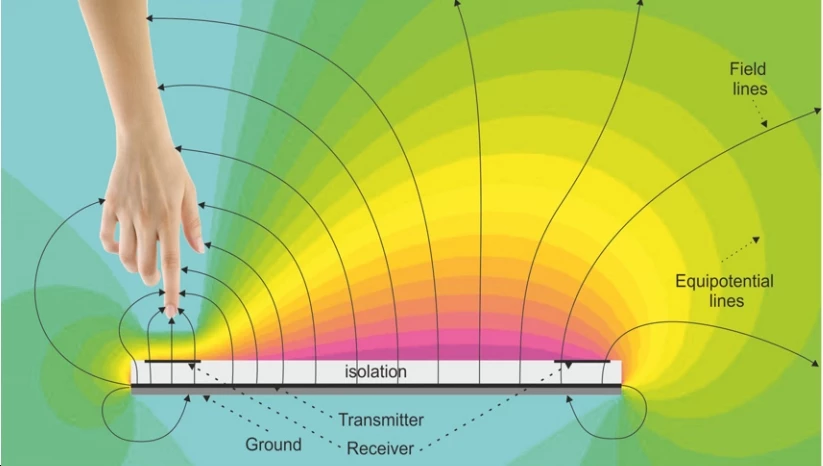 The same electric field adjusts to the presence of a hand