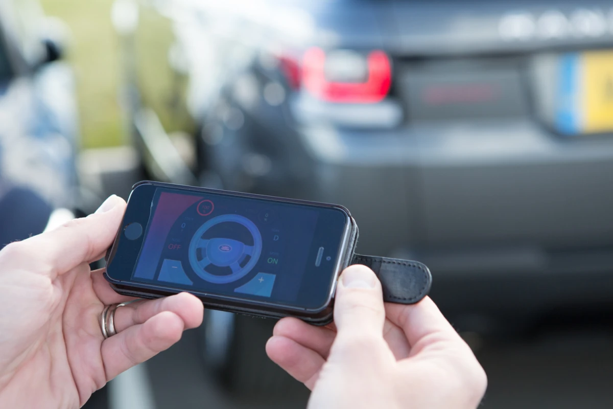 The app lets you start the car, and control steering, throttle and brakes up to a maximum of 4mph.