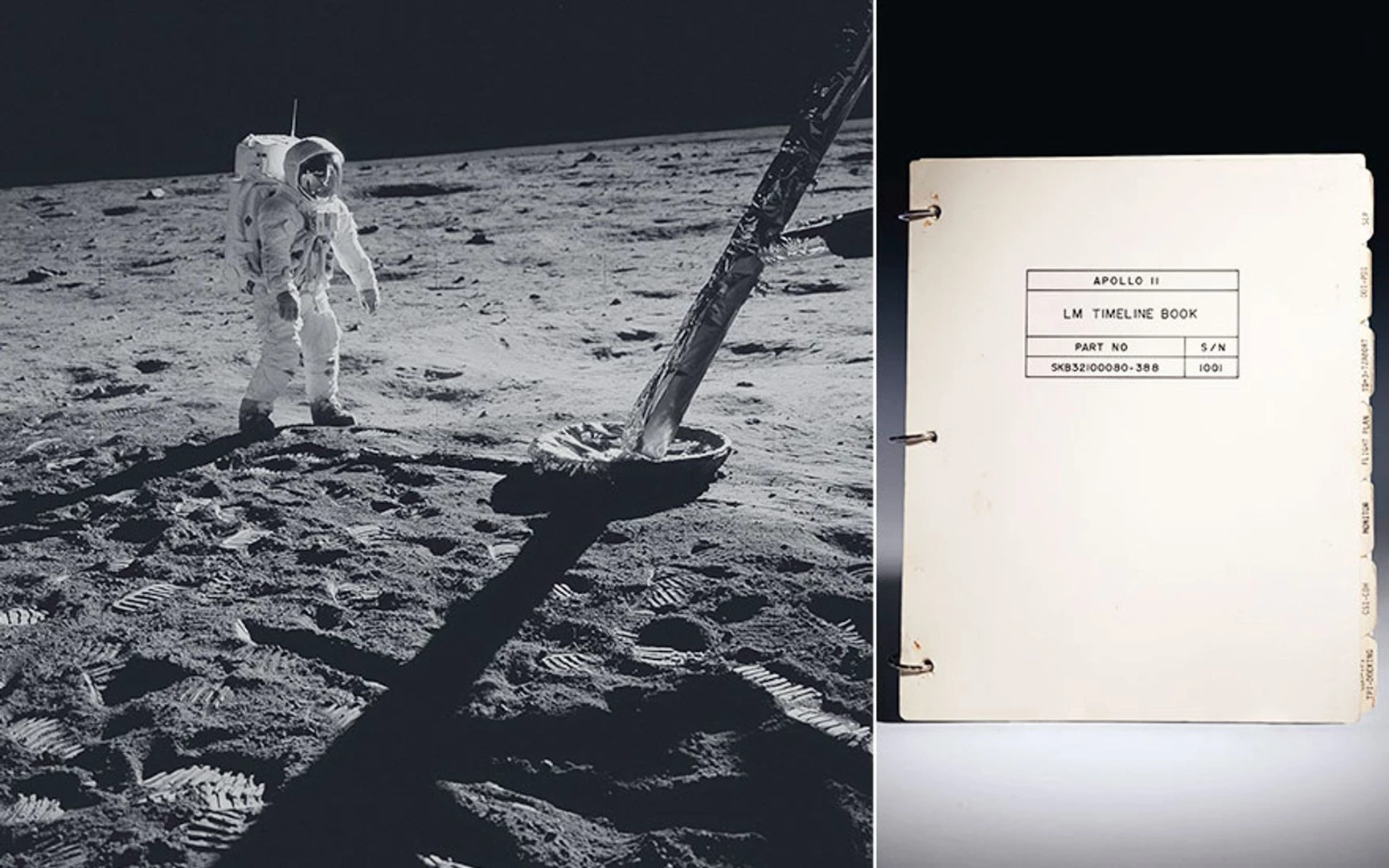 The cover of the Apollo 11 Lunar Module Timeline Book – to be auctioned almost 50 years to the day after the historic landing on the Moon