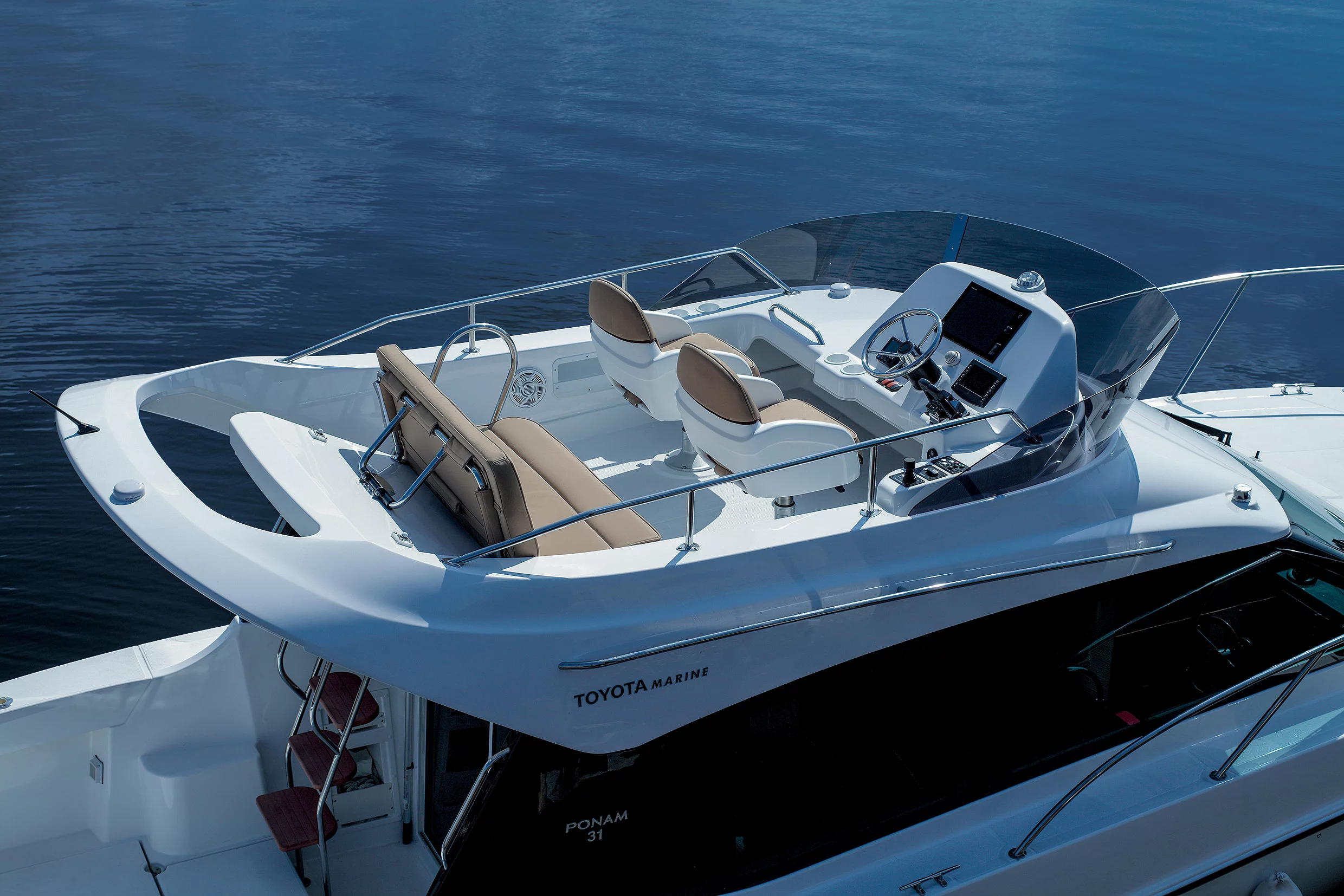 The flybridge is designed to accommodate five