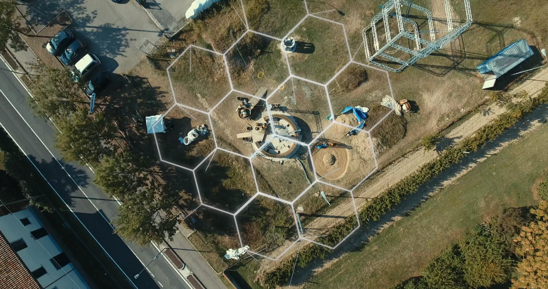 Top-down view of the construction site in Italy