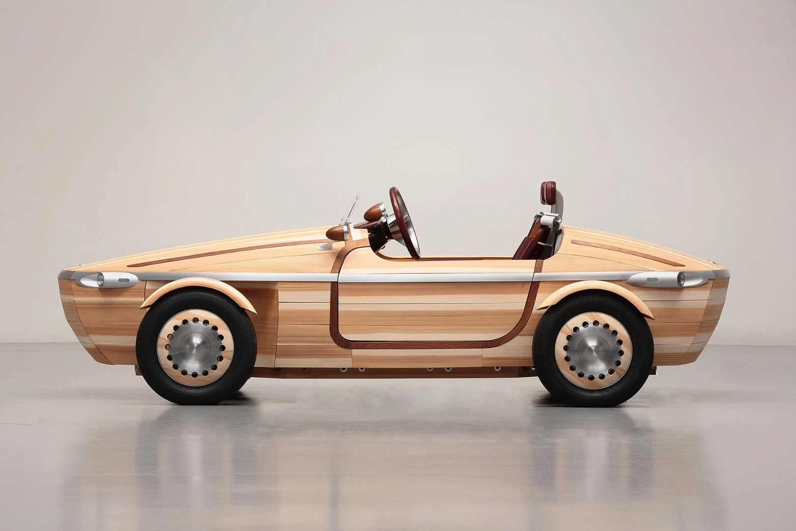 The engineers say that they chose wood as their medium for the car’s build because wood changes and gains character over time as it’s cared for