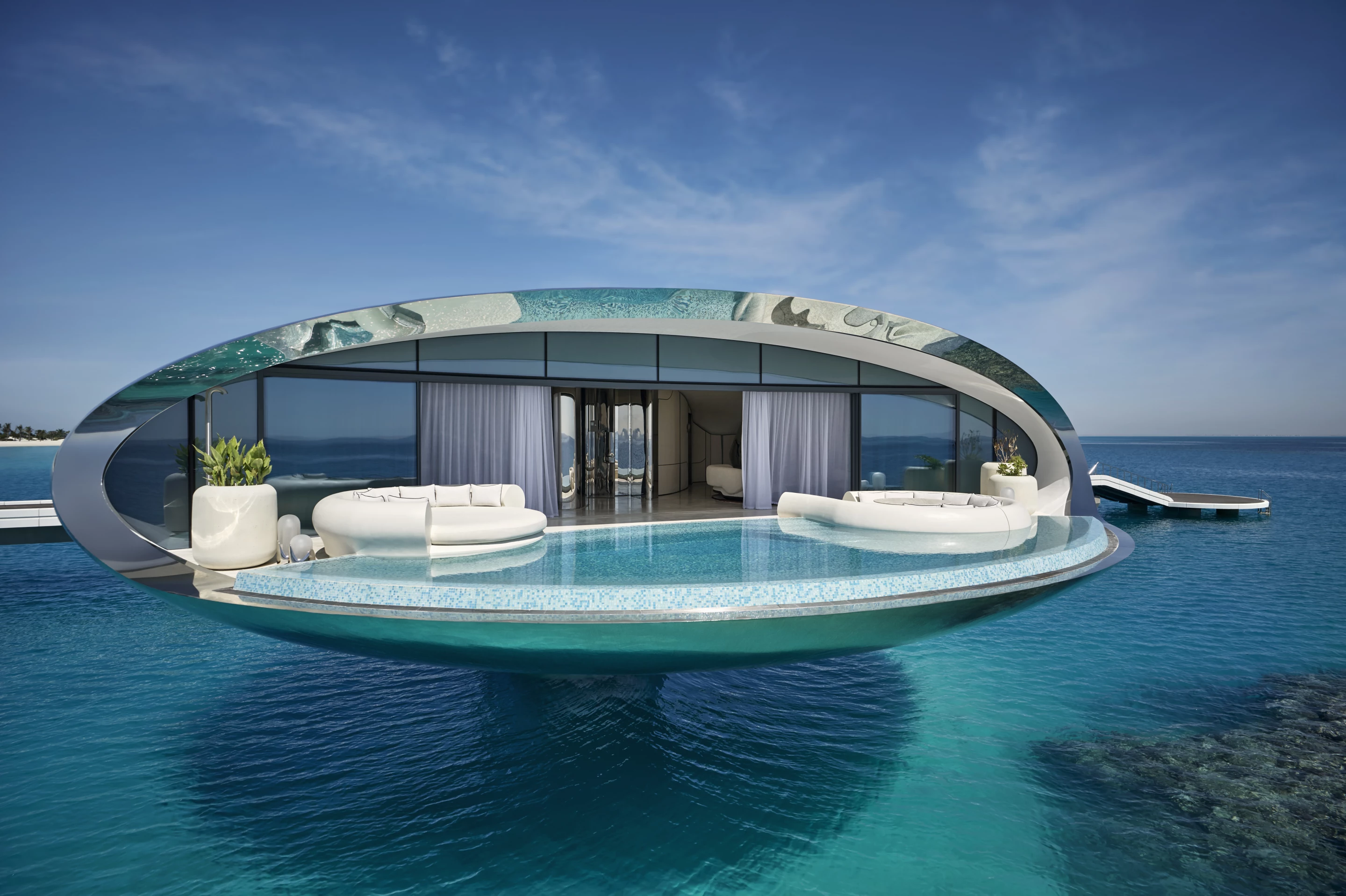 Shebara Resort's sea-based pod residences include up to two bedrooms