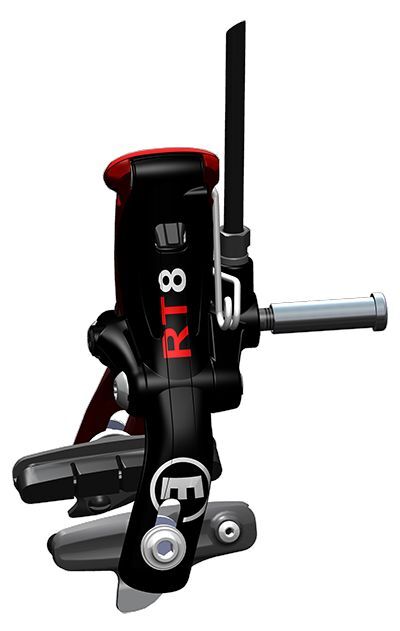 The RT8 TT brake body utilizes standard rubber pads