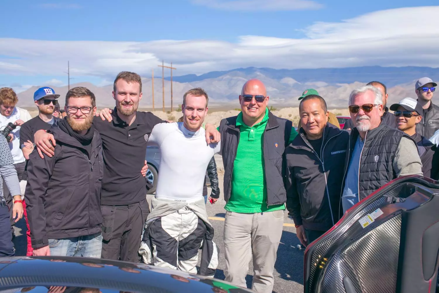 Koenigsegg's Agera RS was stretched to its Earth-scorching limits by factory test driver Niklas Lilja (center) on Saturday