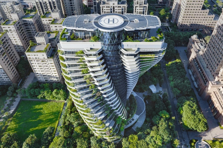 Tao Zhu Yin Yuan is an eye-catching residential tower with an overall design that's inspired by a DNA double helix