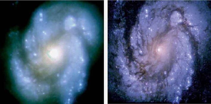 The image on the left of galaxy M100 was taken days before the first servicing mission, the right hand image was taken soon after (Image: NASA)