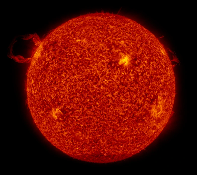 The Sun with prominence visible in the upper left taken by the AIA instrument on board SDO (Image: NASA/GSFC/AIA)