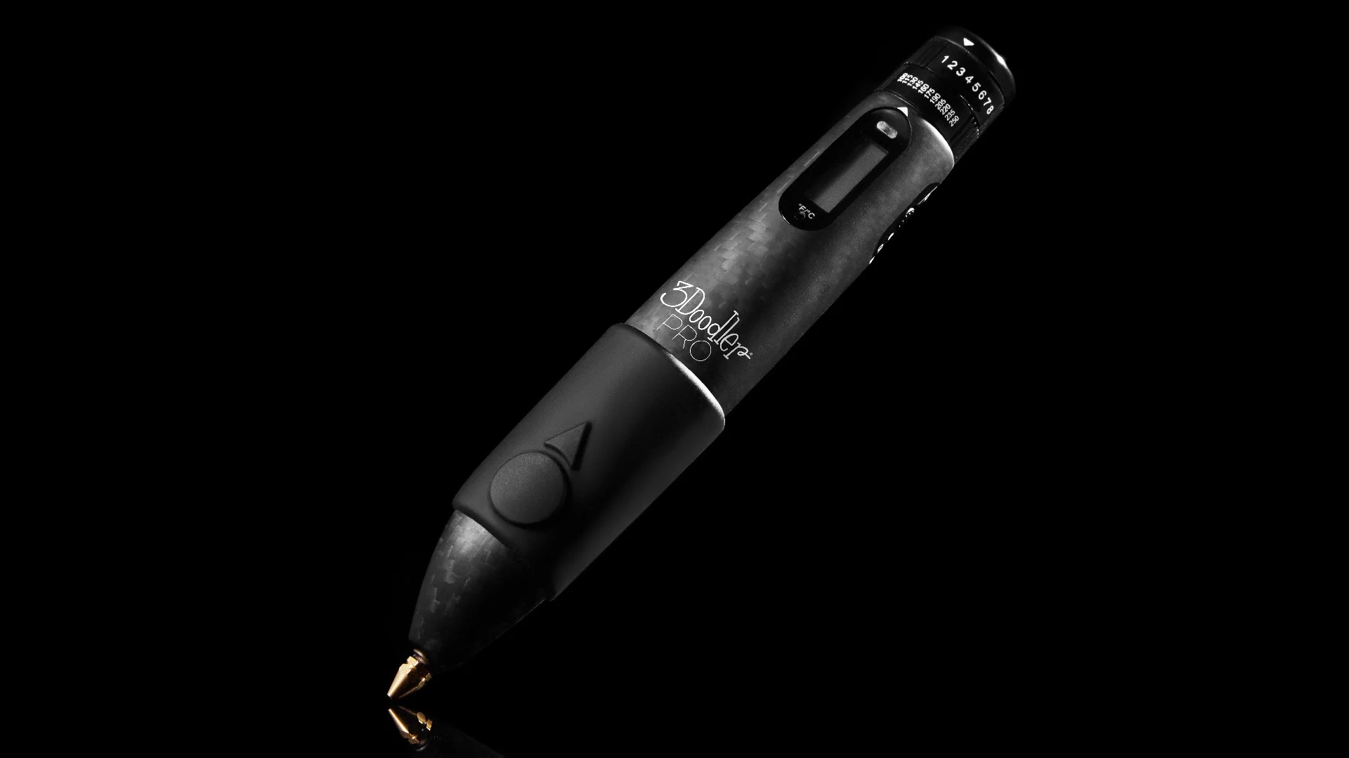 Settings are displayed on an LCD display on the top side of the pen