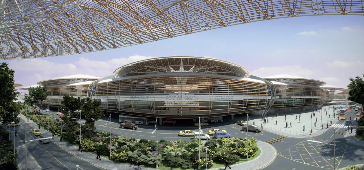 The design of Spanish firm Mias Architects won an Honorable Mention, comprising a large parklands with shelter offered in the form of giant umbrella-like structures