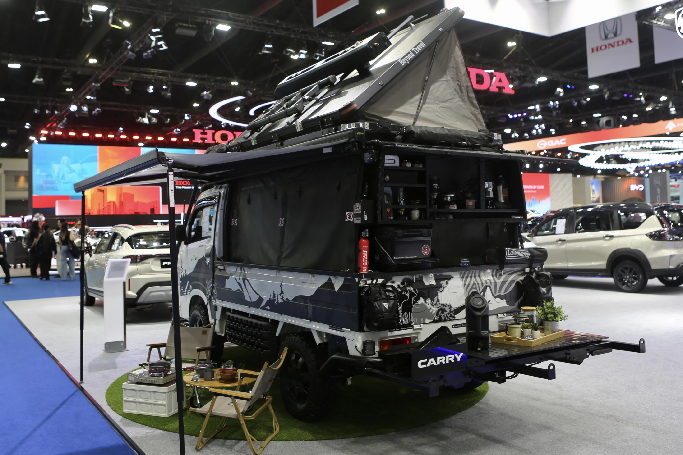 Inspired by its customers, Suzuki dressed up this Carry as a rugged overland camper complete with canopy, rooftop tent, traction boards and other accessories