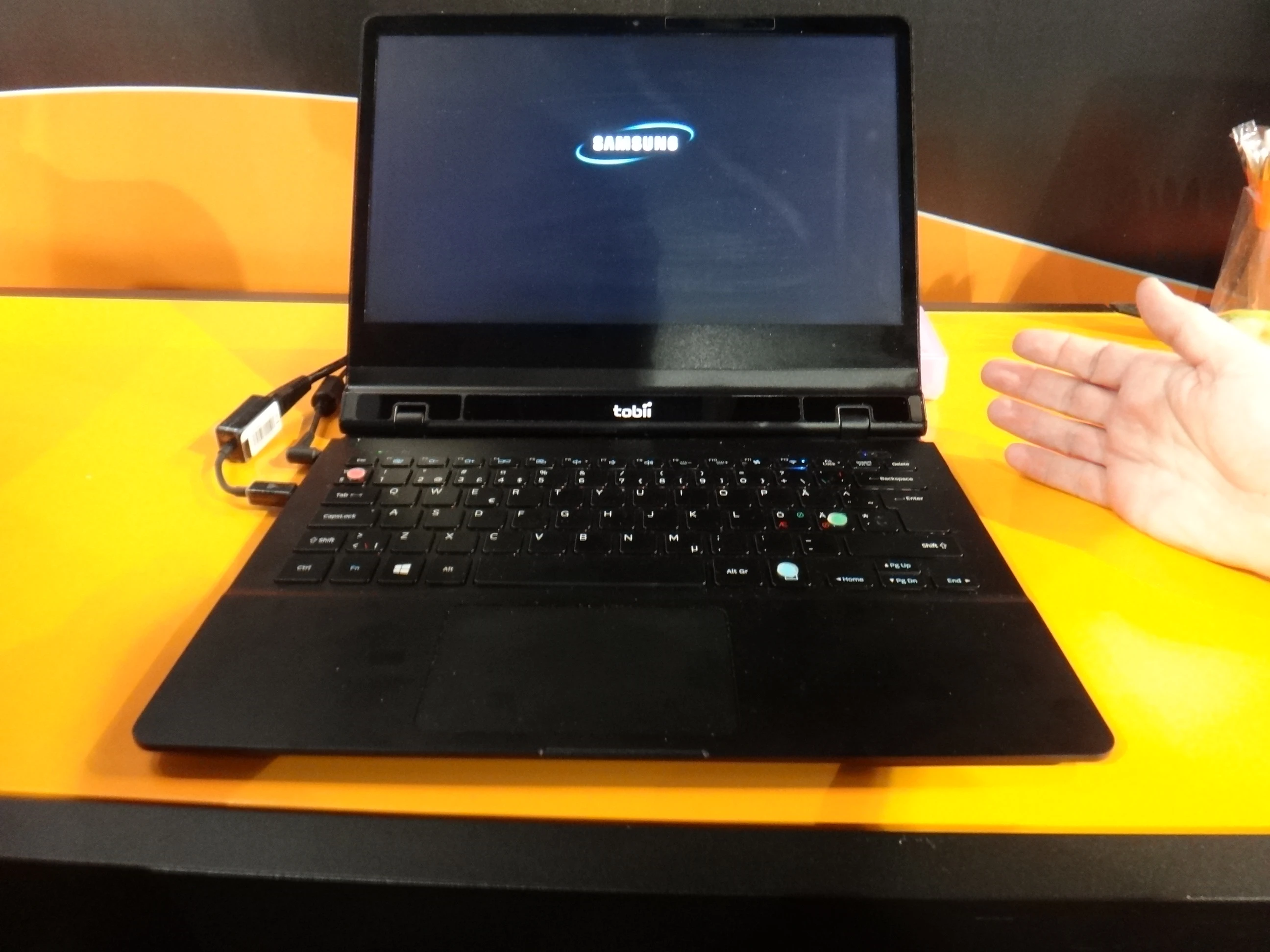 For my first foray with the Tobii eye tracker, Eskilsson set me up on a prototype laptop with the technology built into it
