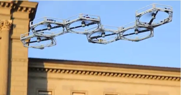 As the united band of robots hovers and climbs off the ground, each robot module is using inertial sensors to detect tilt and roll