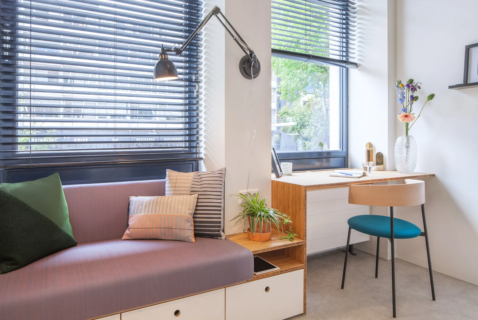 The Hermes City Plaza apartments feature a sofa with integrated storage