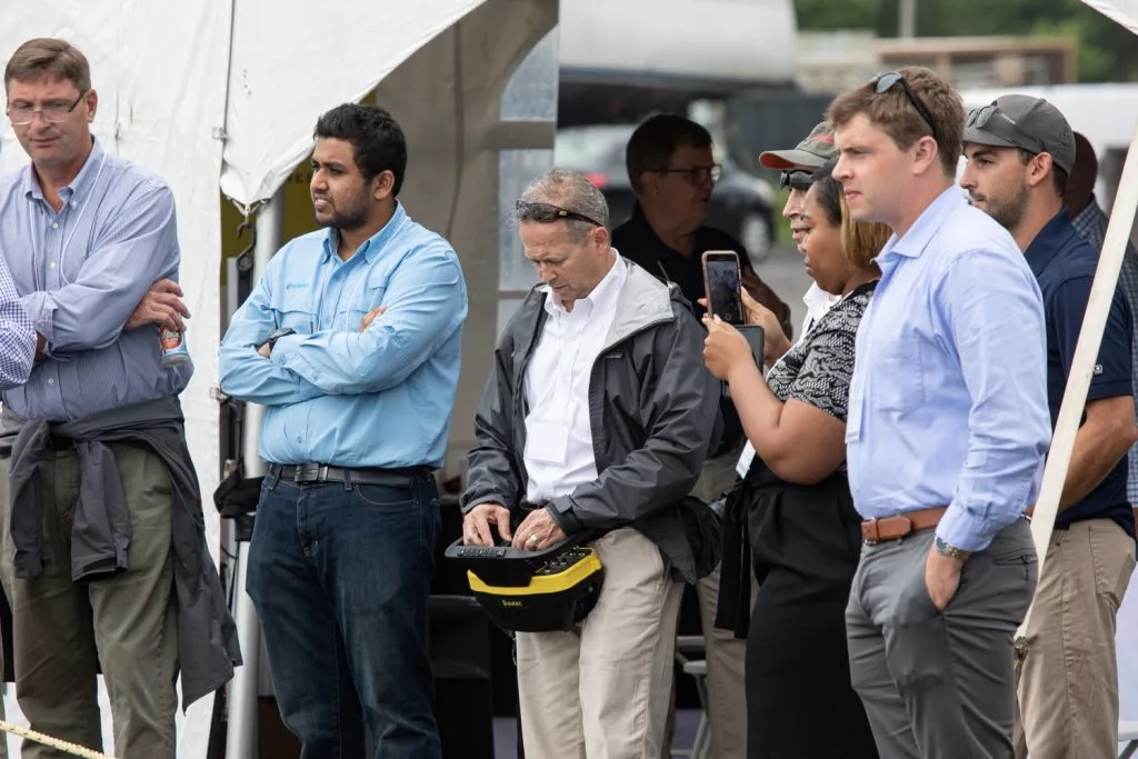 Richard Balzano, deputy administrator of MARAD, at the controls of the autonomous oil spill response vessel