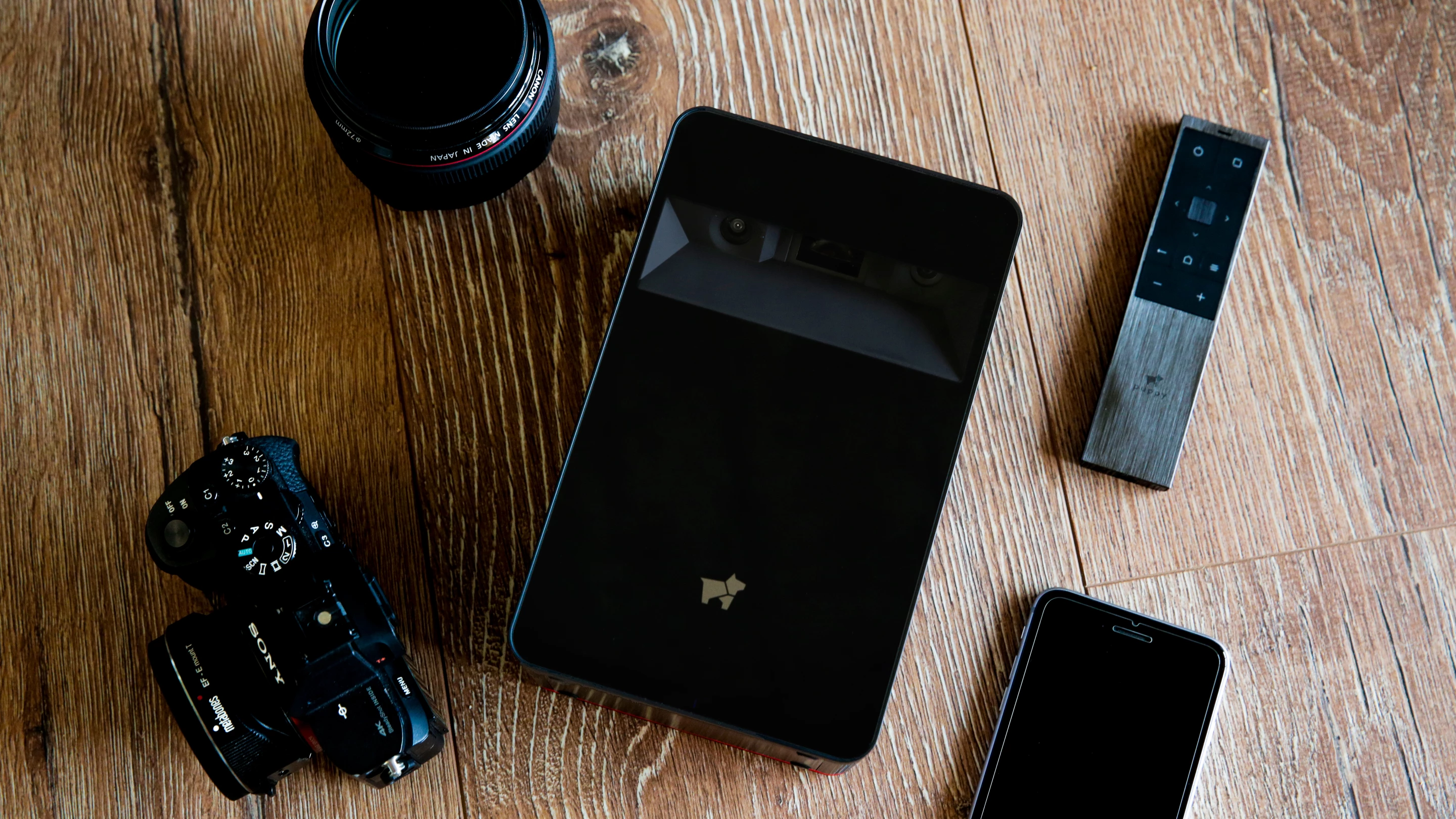 The puppy cube portable projector measures 5.2 x 3.4 x 8.4 inches and weighs 3.5 lb