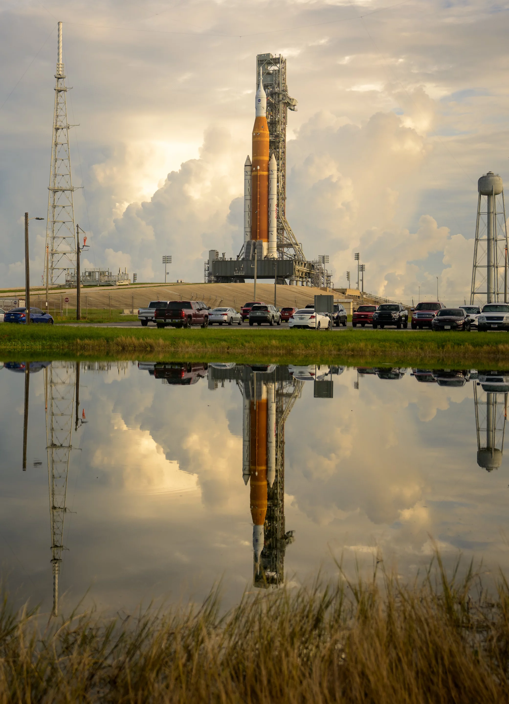 NASA's Space Launch System and Orion capsule at the launchpad on Friday
