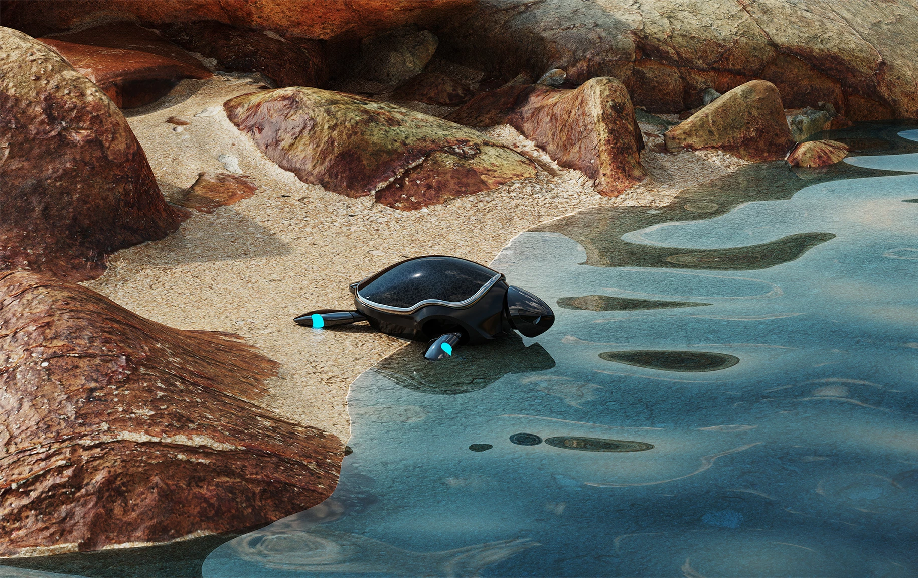 The RoboTurtle can reportedly move in and out of the water as needed