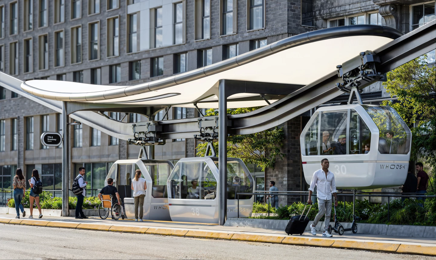 It looks like a fairly standard cable car/gondola system – but the Whoosh urban transit solution is far more clever and fascinating