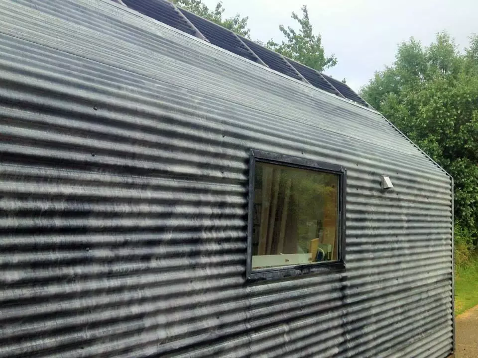 Detail shot of the exterior of the tiny home