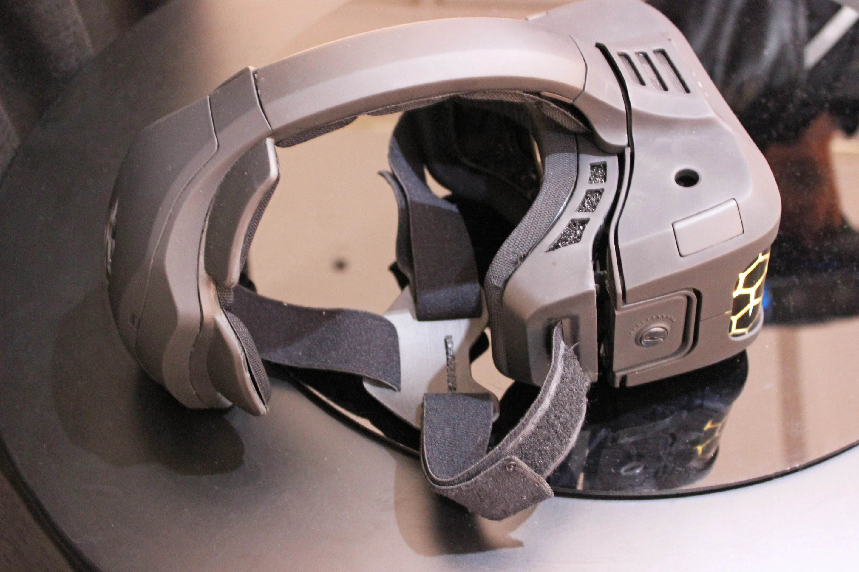 The headset combines a more traditional VR headset on the front with a bulbous collection of sensors on the back (Photo: Will Shanklin/Gizmag.com)