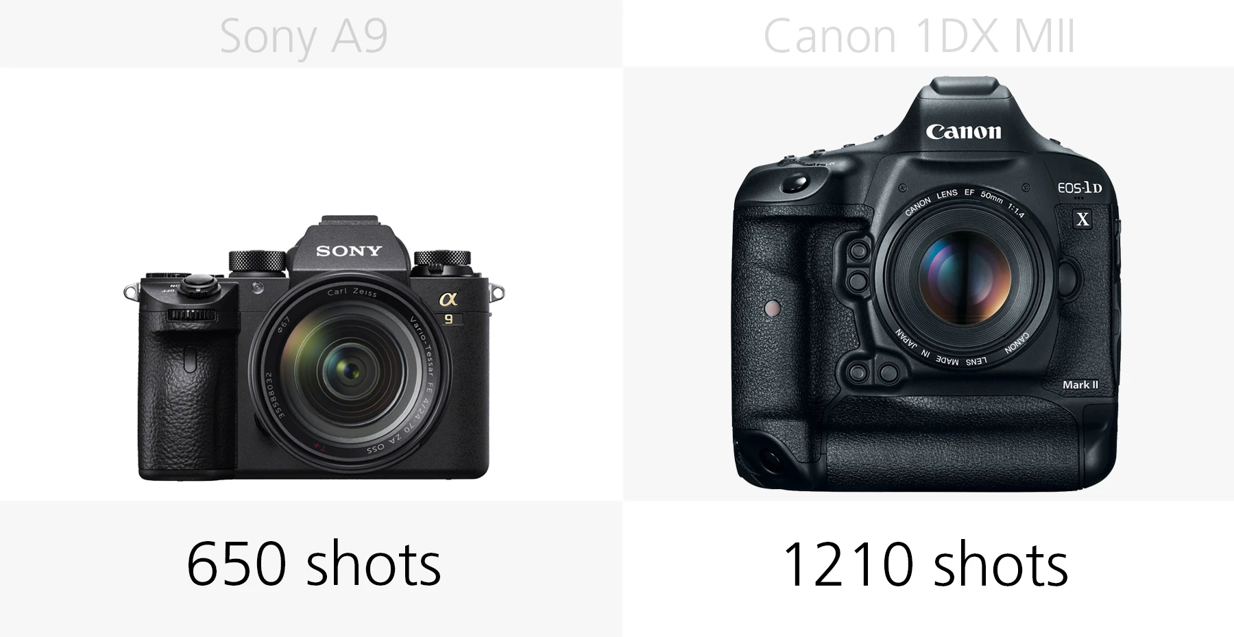 Comparing the battery life of the Sony A9 and Canon 1DX Mark II