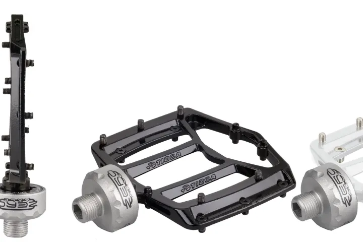Tioga's ZEROaxle MT-ZERO is one of the thinnest mountain bike pedals available, as it has no axle