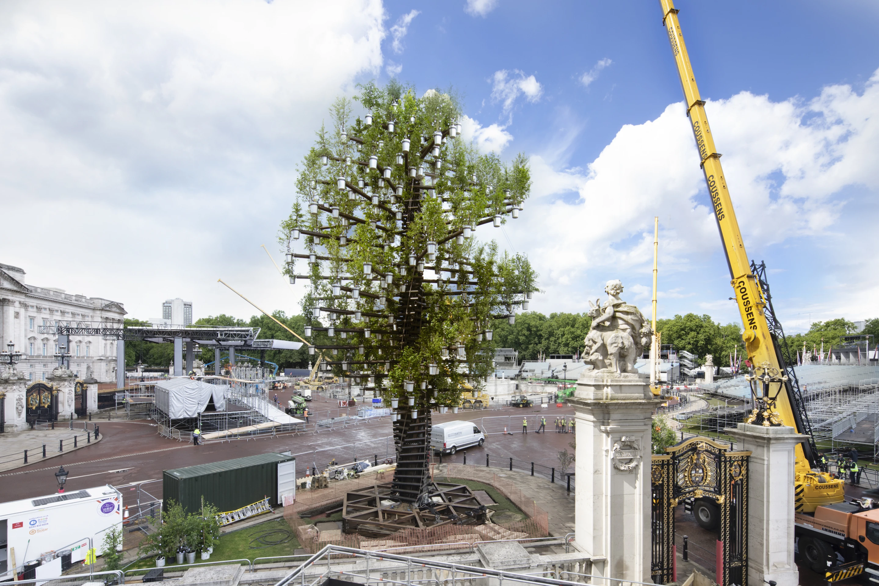 Tree-filled sculpture takes root next to Buckingham Palace