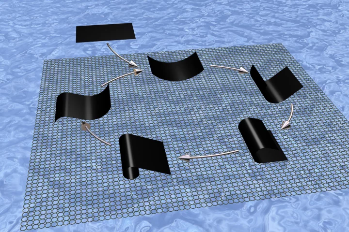 The new polymer film developed at MIT that generates power from water vapor (Image: Ning Zhang)