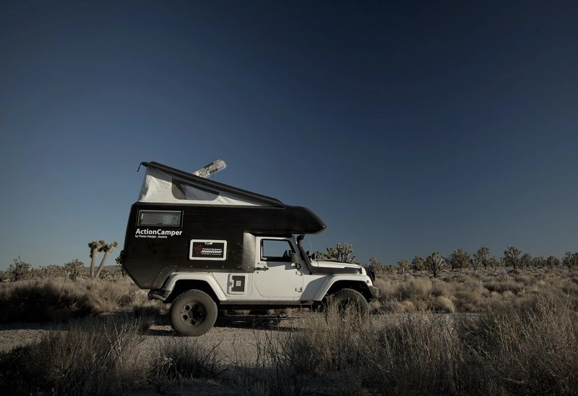 Two Track didn't mention any plans for the original Action Camper X2, but the X4 seems a more practical evolution of the concept maintaining the Jeep rear doors and seats to comfortably accommodate four people on the road and at camp