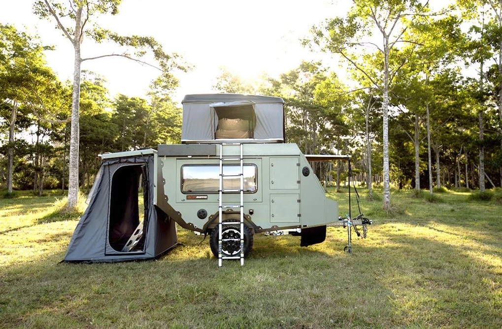 With a hardshell roof-top tent, the Sierra sleeps four or five people
