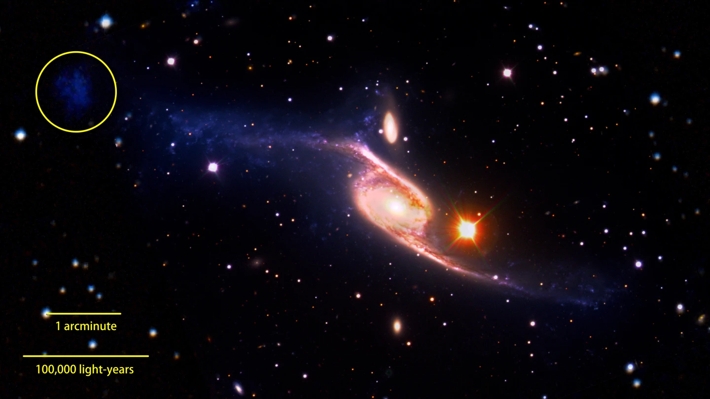 The tidal dwarf galaxy seen here is thought to have been created by the collision of NGC 6872 and IC 4970