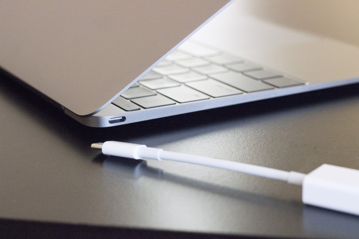 At first glance, it looks like the new MacBook is all about adapters ... but it's really all about going wireless (Photo: Will Shanklin/Gizmag.com)