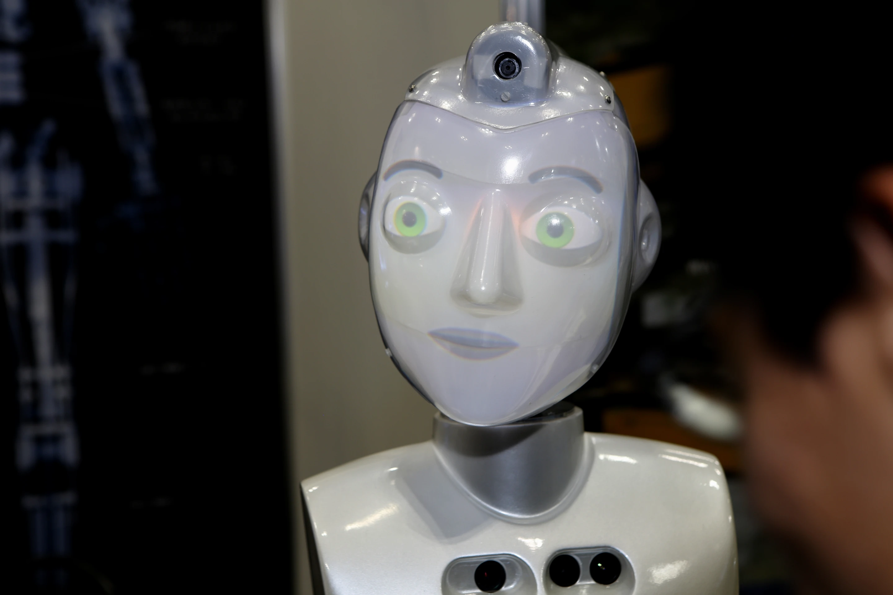 Its animated face is projected onto its face screen from within via an LED pico projector, allowing for a variety of expressions