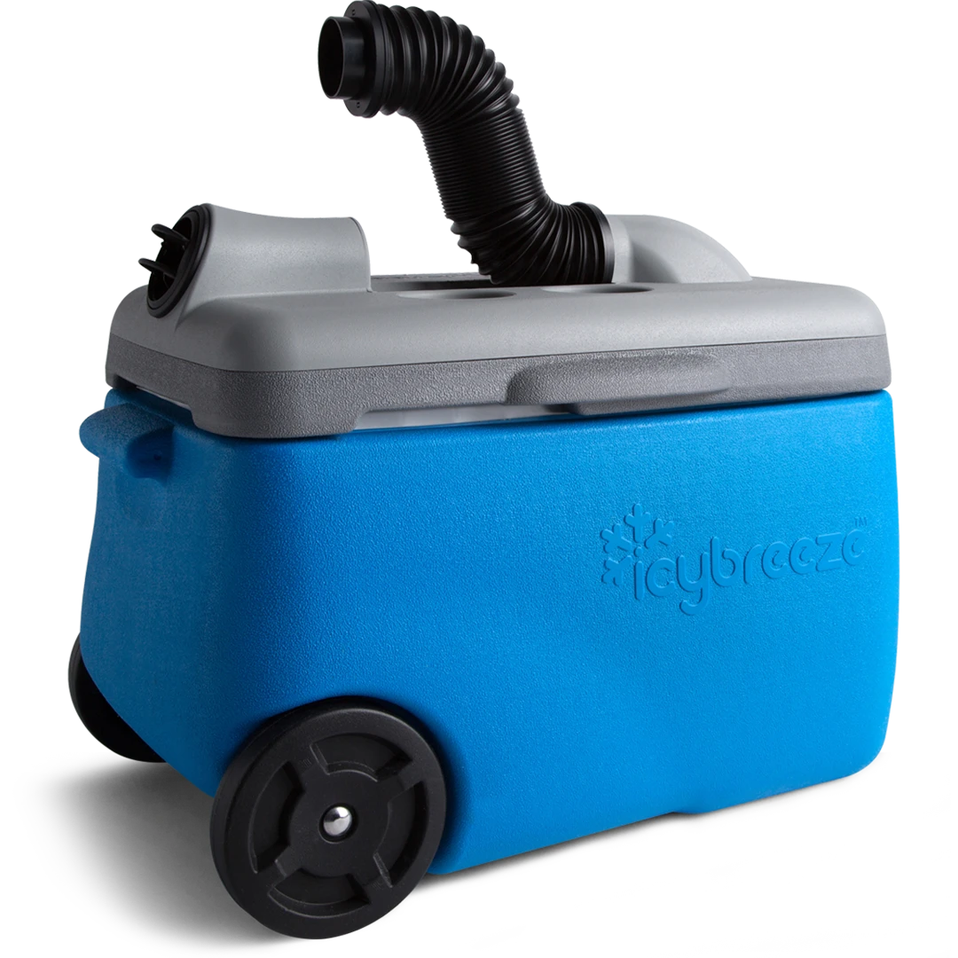 The 9-gallon (34 L), polyethylene cooler houses a rechargeable 12 V, 10 mAh battery