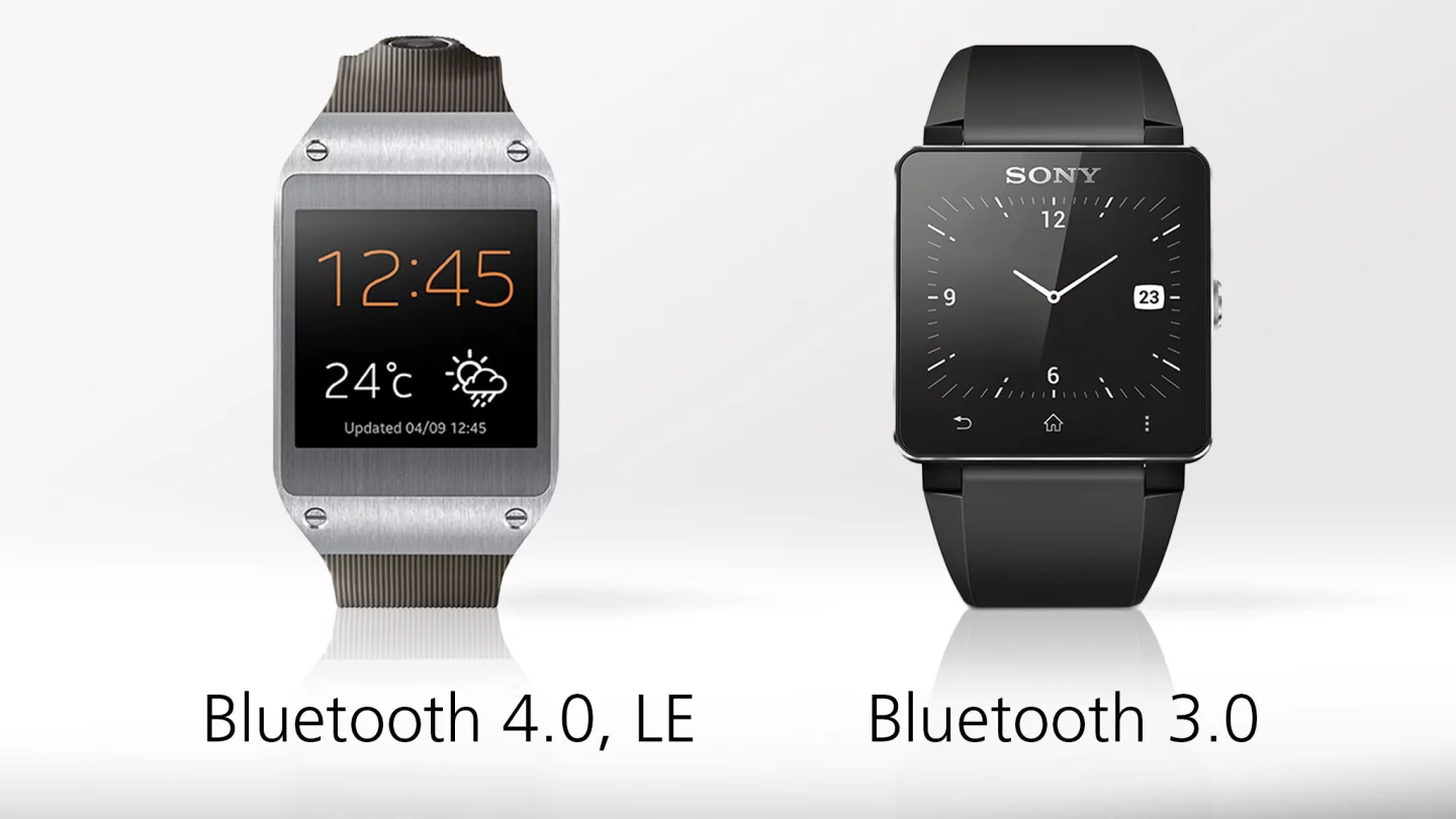 Both watches connect to your phone via Bluetooth, but the Gear uses the low-powered Bluetooth 4.0 (Low Energy)