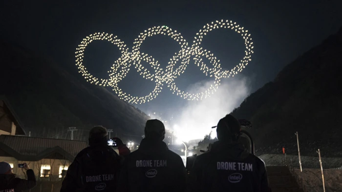 Intel's shooting star drones form the iconic Olympic rings