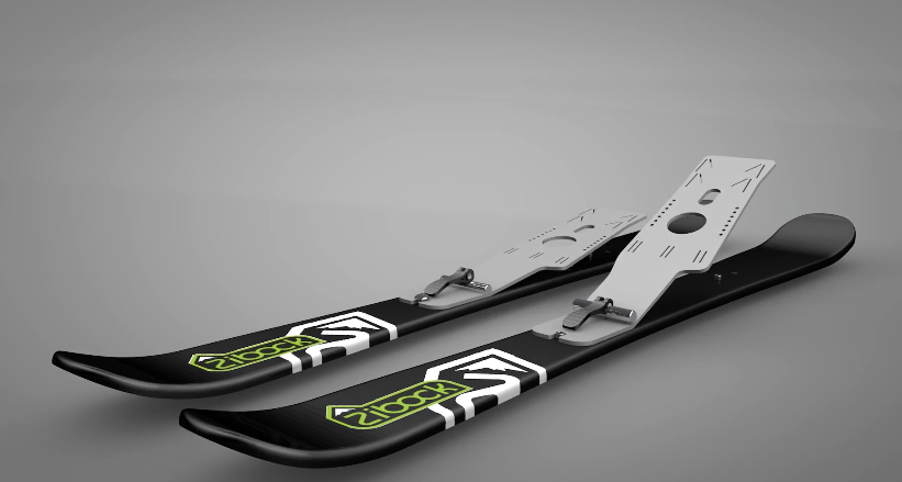 Within a couple minutes, the sled turns into a pair of skis designed to climb uphill with the help of skins
