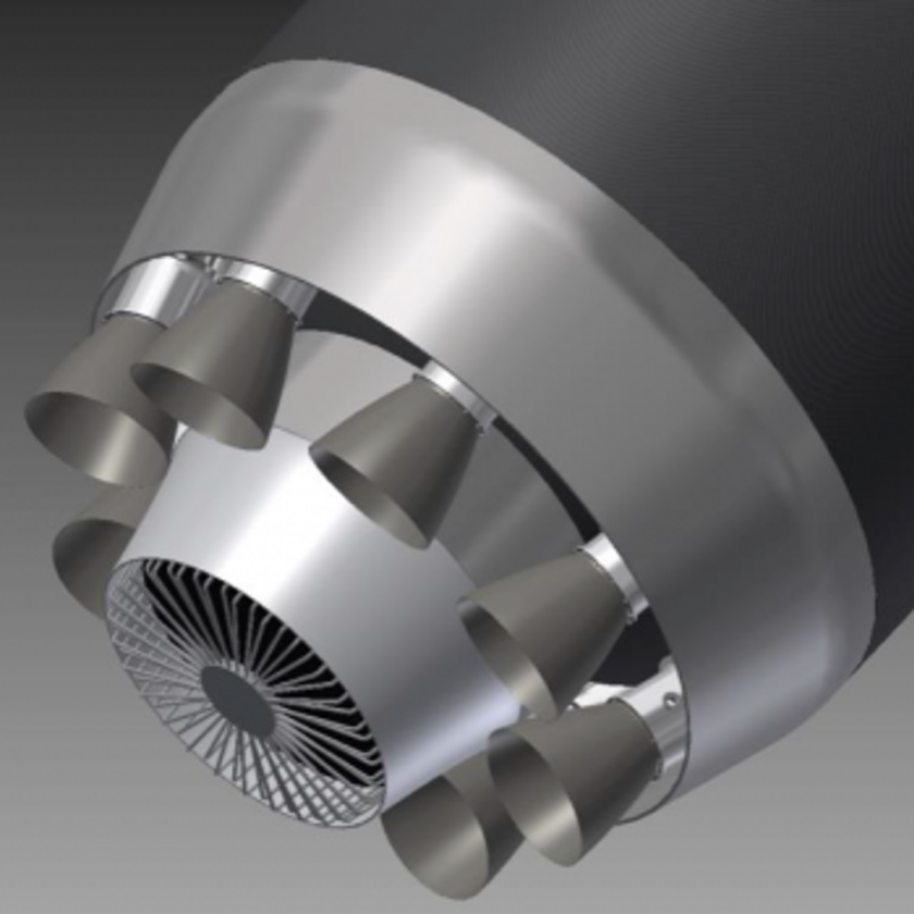 Alpha's aerospike engine with rocket burner cluster