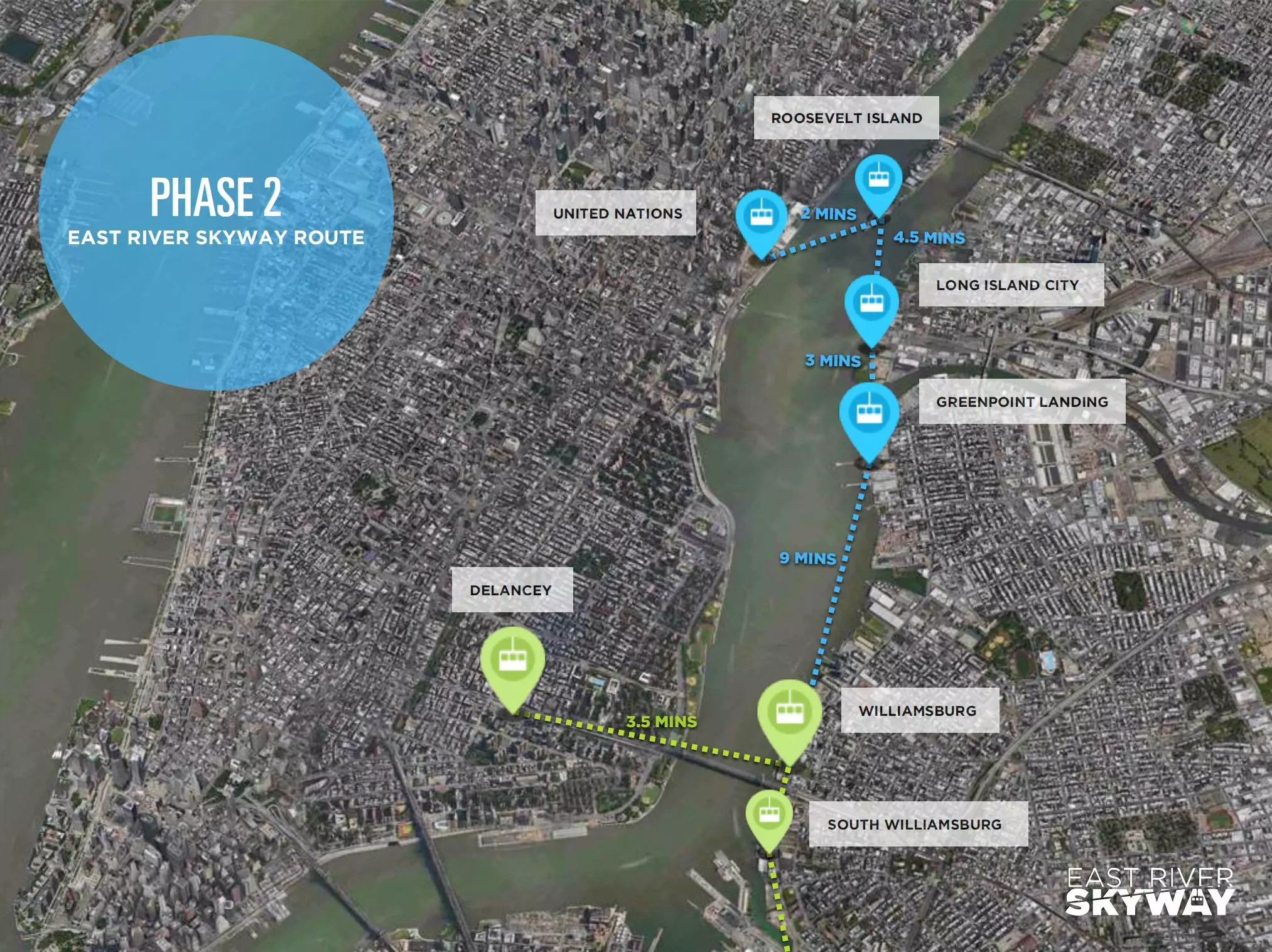A journey from Williamsburg to Manhattan would take just four minutes