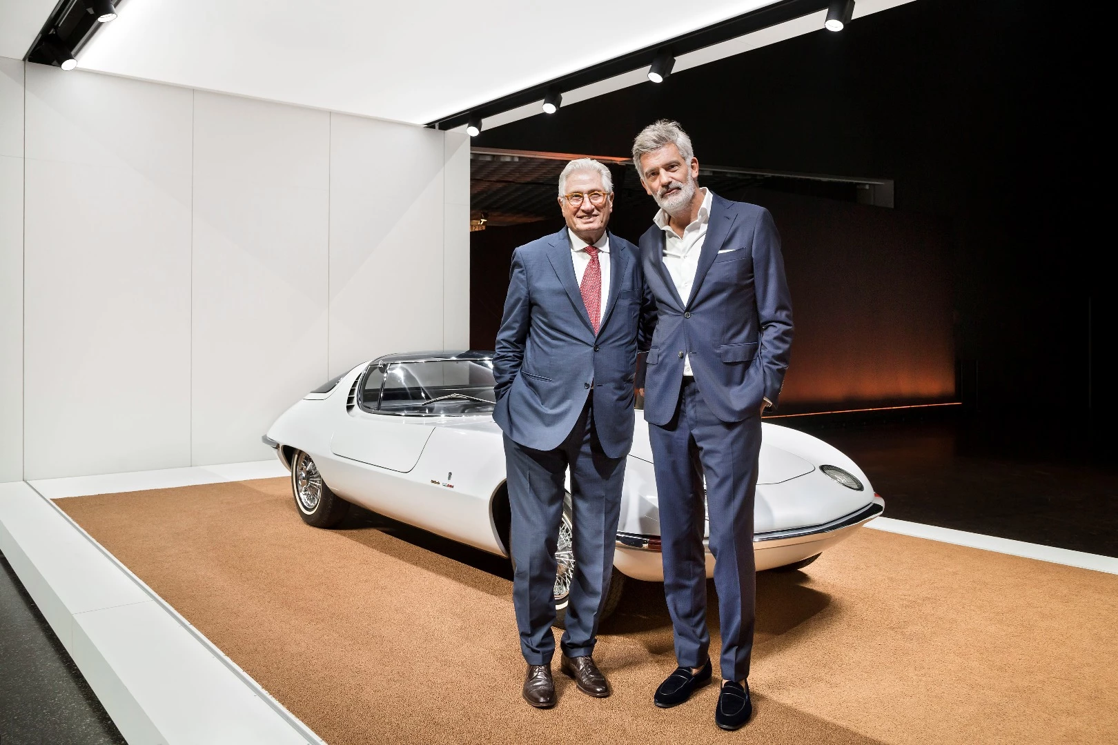 Designers Alfredo Haberli and Giorgetto Giugaro with one of Giugaro's earliest designs, the 1962 Bertone Corvair Testudo