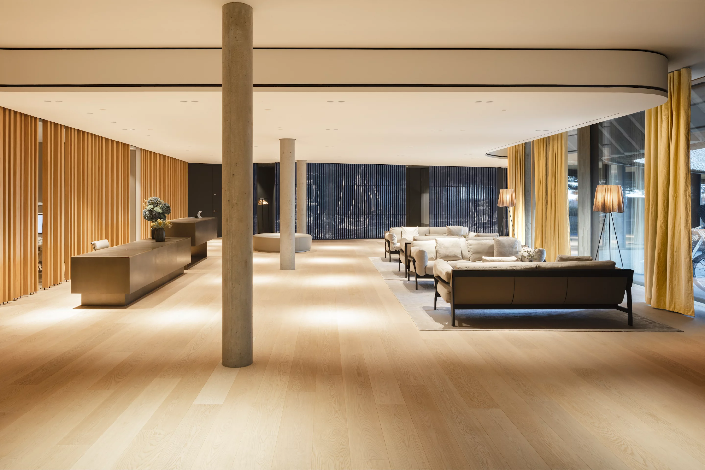 The Lanserhof Sylt's ground floor includes a reception area, medical spa, clinic, treatment area, and a restaurant