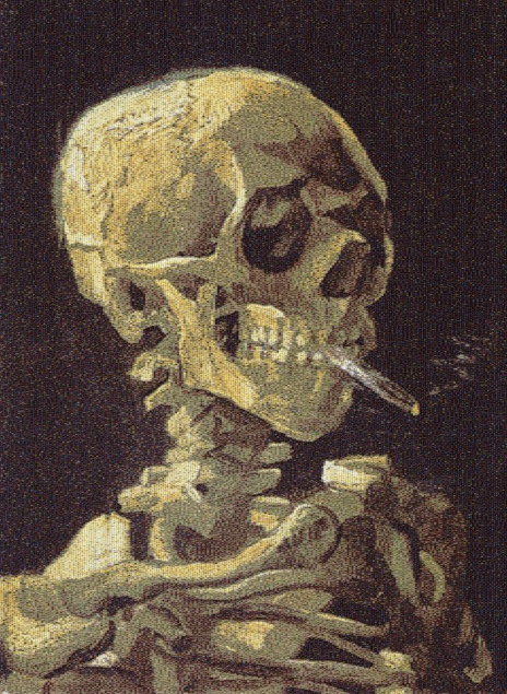 200,000 packs of cigarettes, one for each American that dies from smoking every six months, are arranged to replicate Van Gogh's "Skull With Cigarette" (Photo: Chris Jordan)