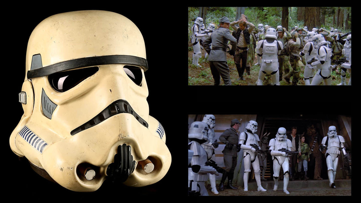 This Stormtrooper Helmet from "Star Wars: Return of the Jedi" (1983) was sold for £131,250 ($175,416) at Propstore on 11 November 2021