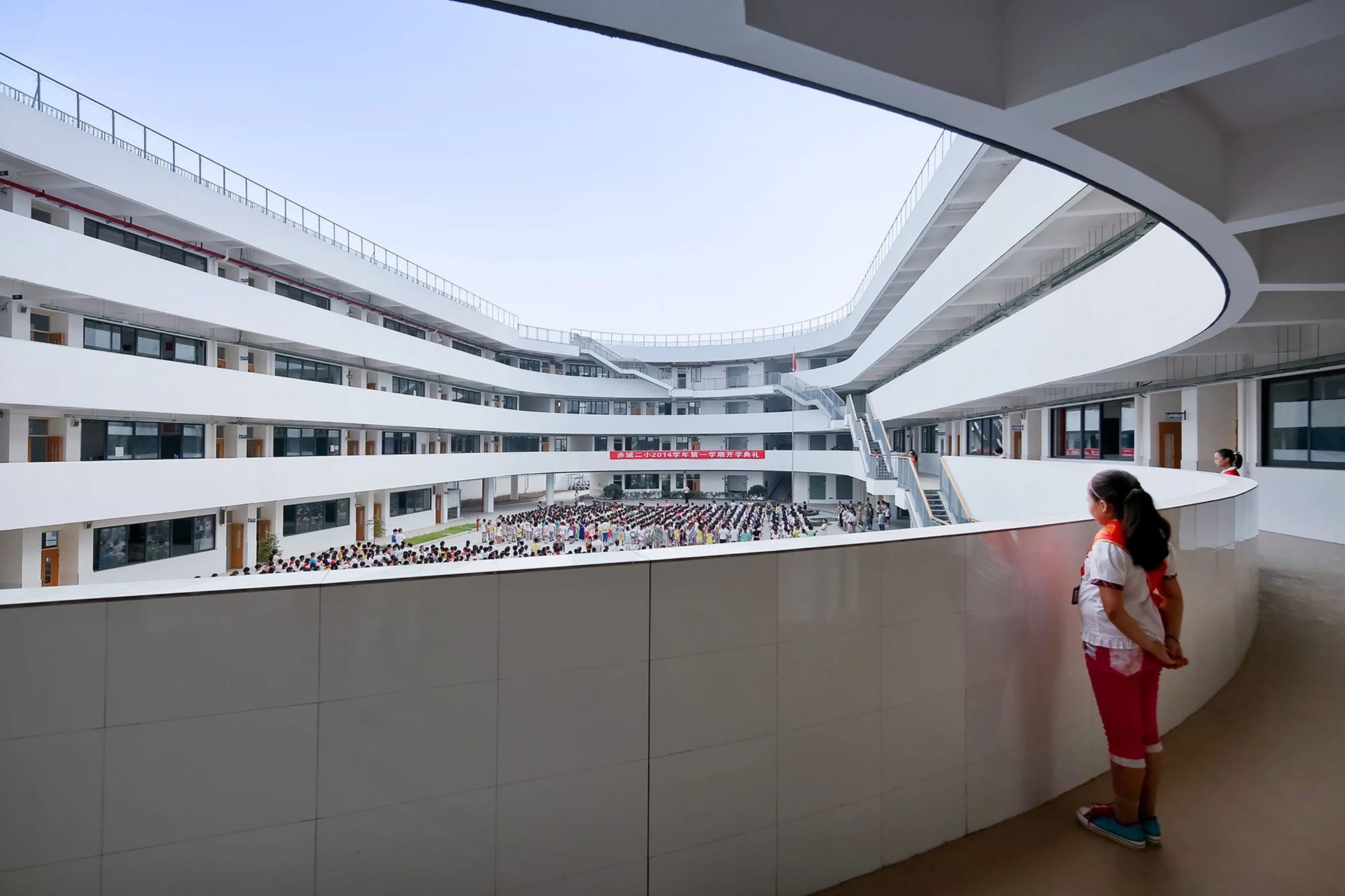 The classrooms and walkways look out onto the interior courtyard, creating a private and protected environment for the students