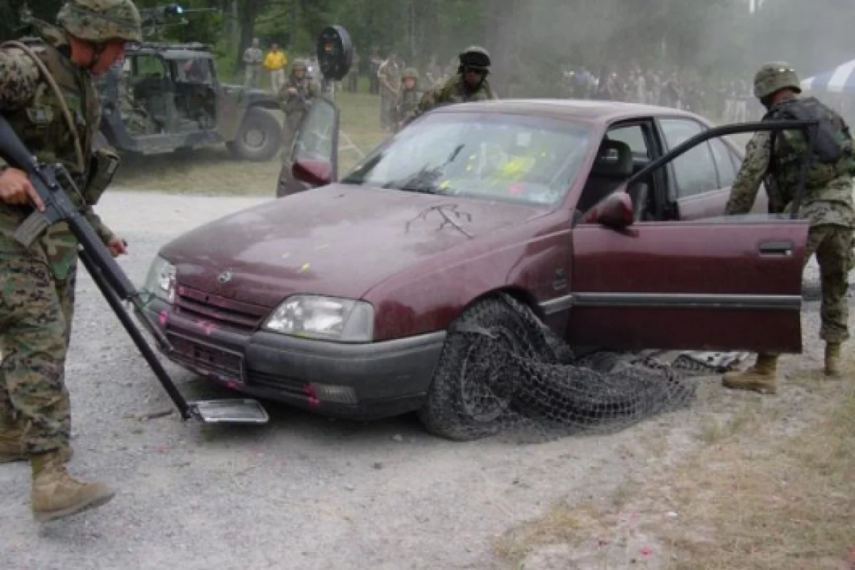 QinetiQ's X-Net vehicle arrest system in use in a military drill.