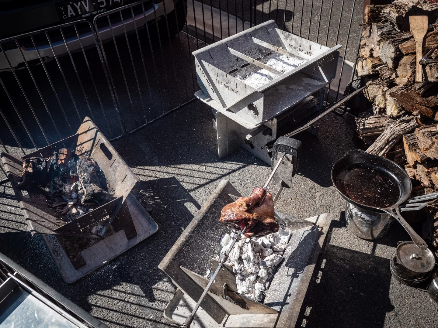 The Wedge camp cooker and fire pit from SlotMeIn disassembles and packs into a flat canvas bag. It starts at AU$249