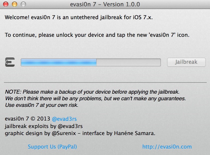 You will need to unlock your device and tap on the evasi0n icon at one point