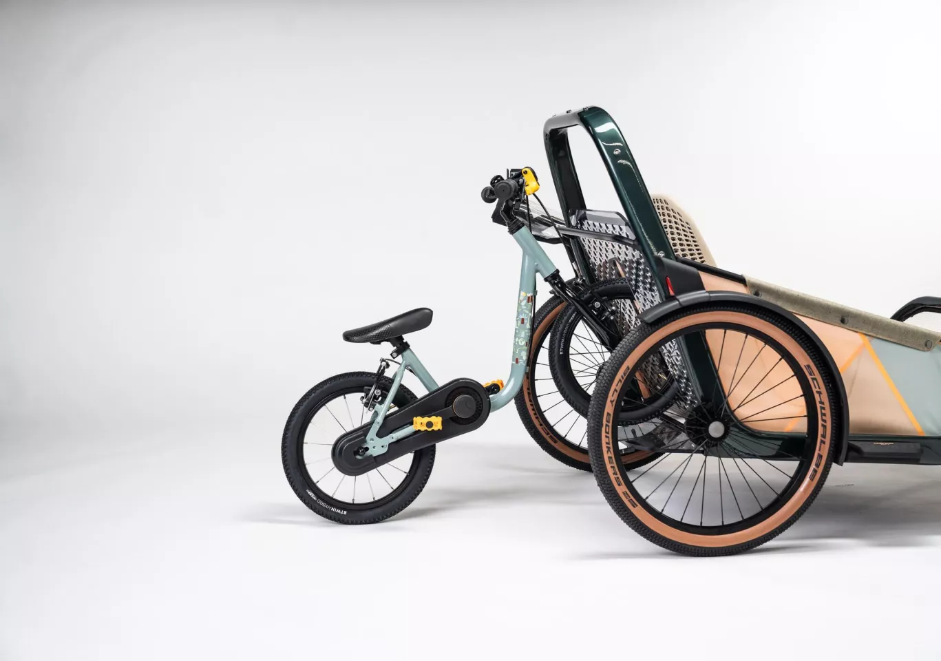 A child's bike can be hitched to the trailer, allowing an adventure-ready youngster to ride alongside the parent for part of the route